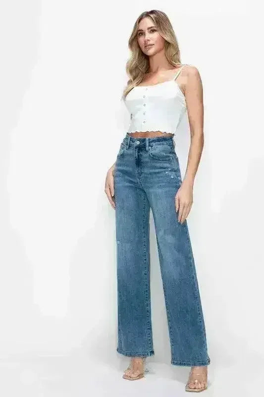 Jean bytos taille haute et coupe large avec poches