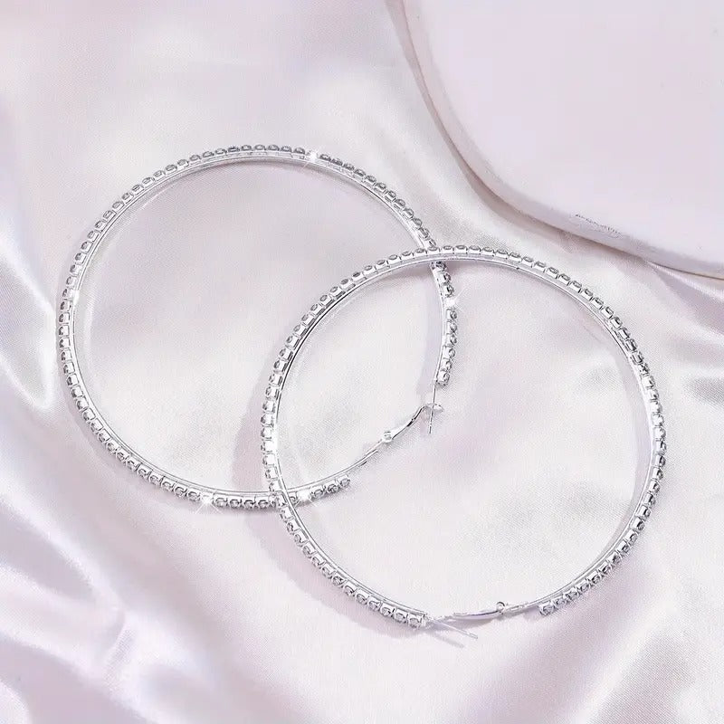 Créoles Femme Strass – Grandes Créoles Bling en Acier Inoxydable