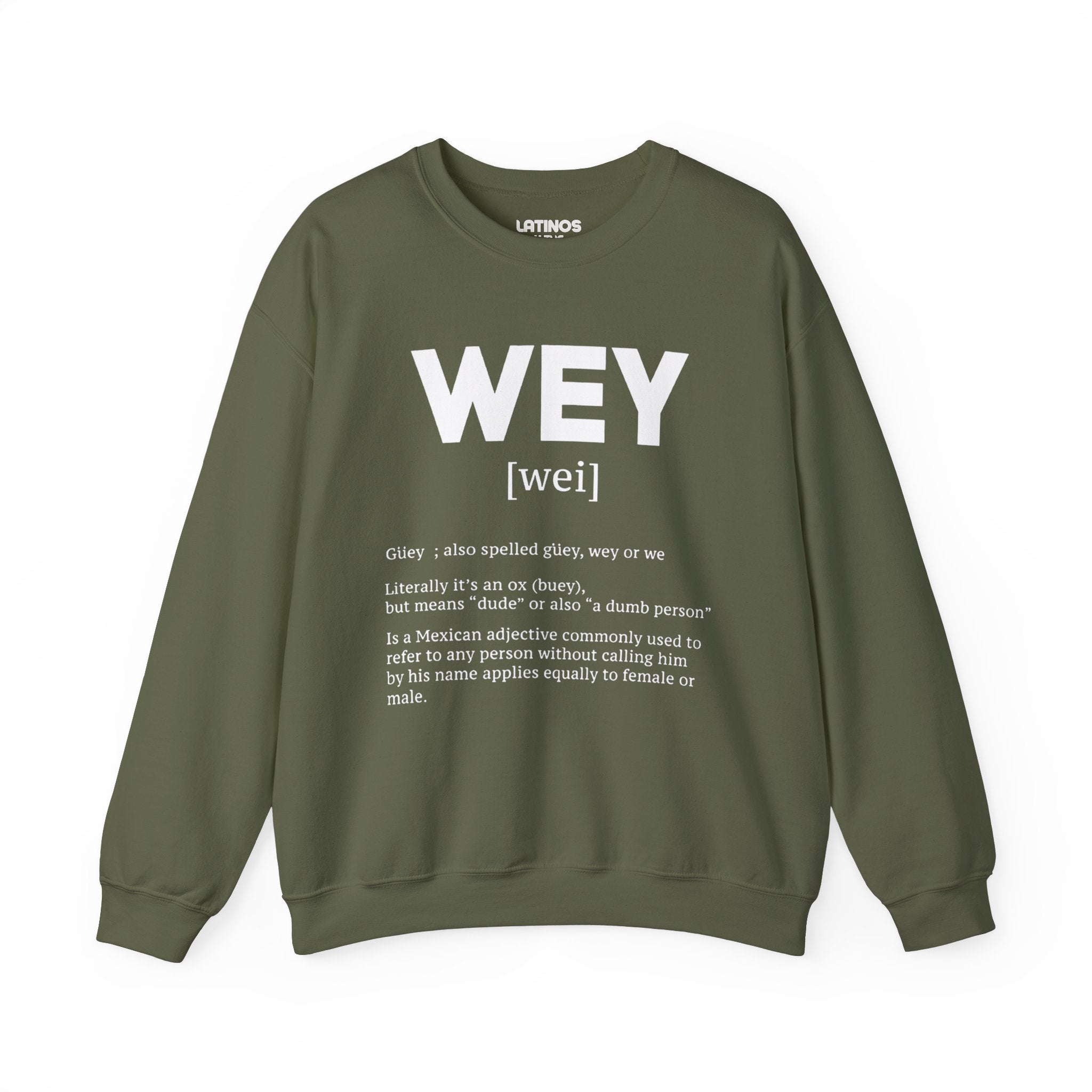 Sweat-shirt ras du cou Wey Guey Definition | Pull molletonné drôle pour Latino | 3 couleurs disponibles