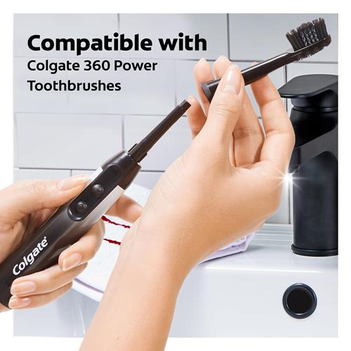 Têtes de rechange pour brosse à dents électrique au charbon actif 360 de Colgate, compatibles avec toute brosse à dents à pile 360, dotées de poils souples et d'un polissoir en caoutchouc sur chaque tête de rechange, paquet de 2
