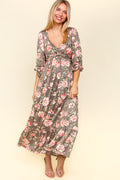 Robe florale à détail torsadé et ourlet volanté avec poches latérales pour femme – Imprimé floral féminin, détail torsadé sophistiqué, ourlet volanté amusant et poches pratiques