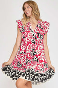 Nouvelle robe étagée à volants et manches courtes à fleurs d'été – Robe à fleurs féminine et enjouée avec manches courtes à volants