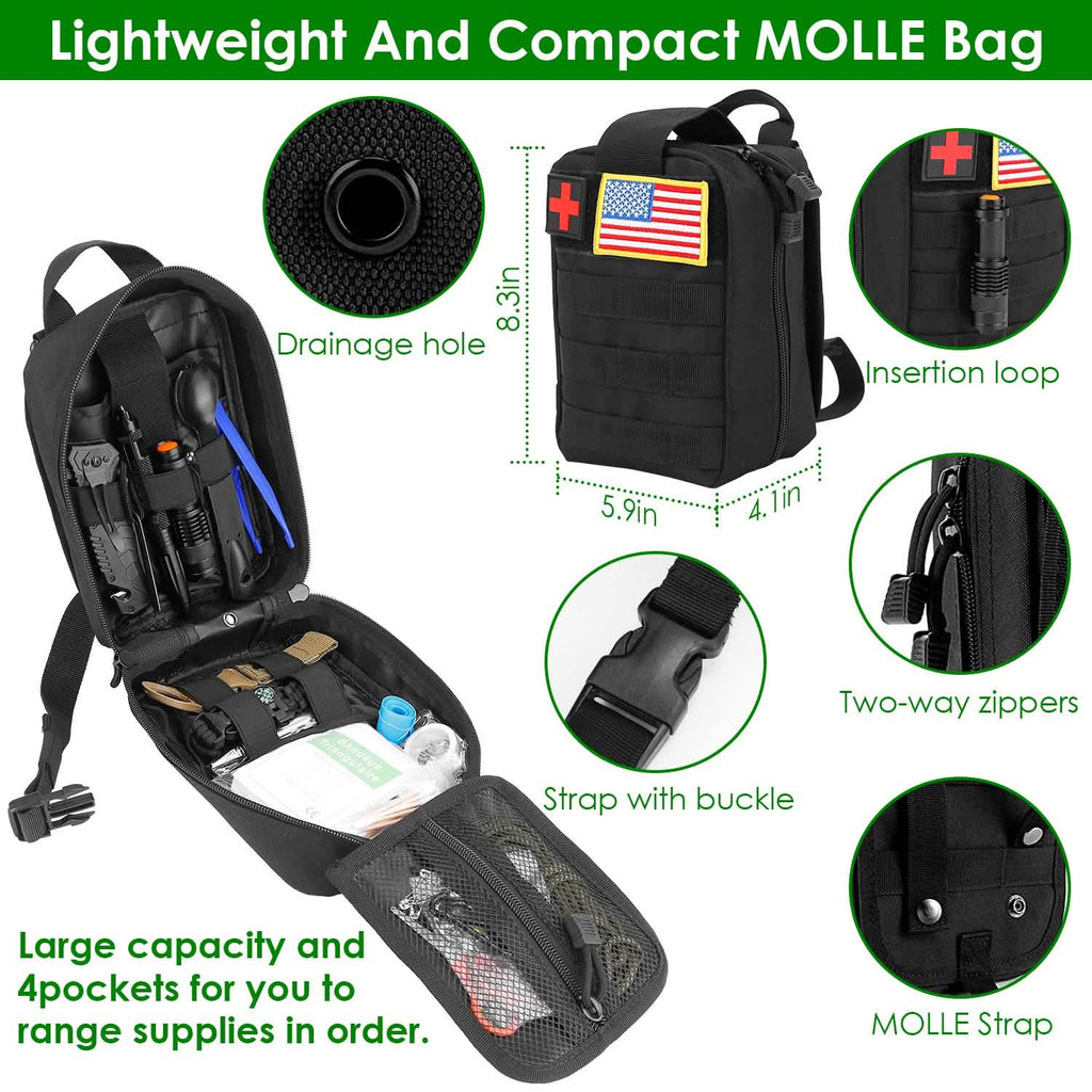 Kit de survie d'urgence 47 pièces - Outil et équipement EDC avec pochette