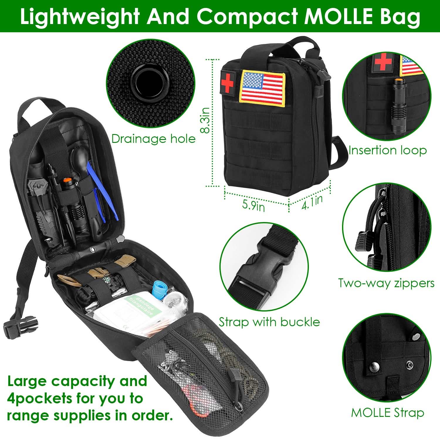 Kit de survie d'urgence 47 pièces - Outil et équipement EDC avec pochette