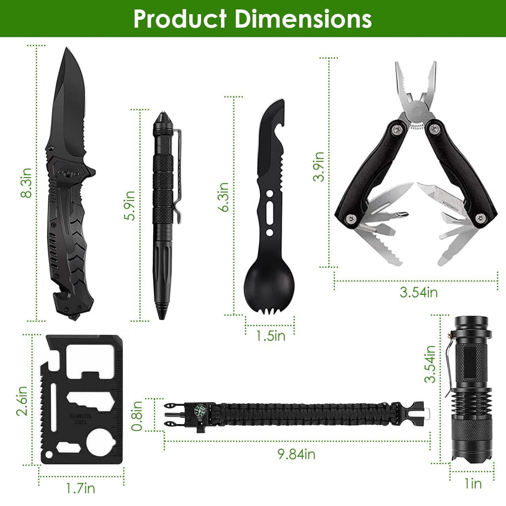 Kit de survie d'urgence 47 pièces - Outil et équipement EDC avec pochette