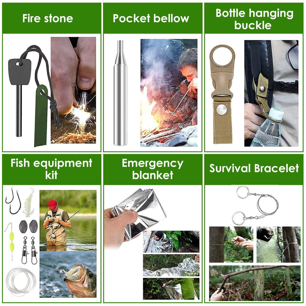 Kit de survie d'urgence 47 pièces - Outil et équipement EDC avec pochette