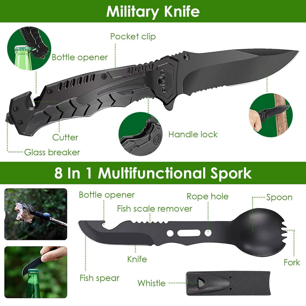 Kit de survie d'urgence 47 pièces - Outil et équipement EDC avec pochette