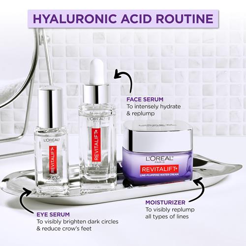 Sérum visage Revitalift 1,5 % acide hyaluronique pur de L'Oréal Paris, hydrate et réduit les rides, sans parfum, 30 ml