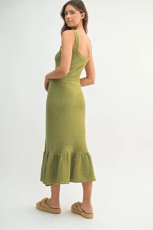 Robe Midi Femme Sans Manches En Crochet À Ourlet Volanté – Robe en Maille Crochetée, Robe à Ourlet Volanté Unique, Robe Midi Sans Manches, Robe Midi d'Été, Robe en Crochet Élégante