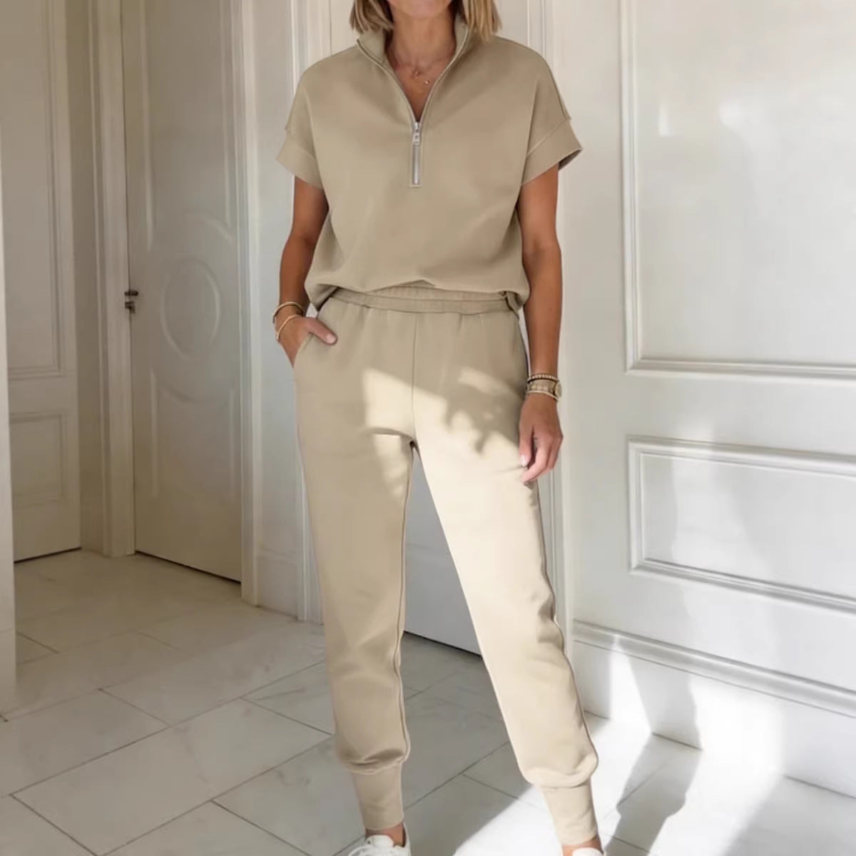 Ensemble tricoté T-shirt 3/4 manches et pantalon Athleisure – 3 couleurs, TP–3TG