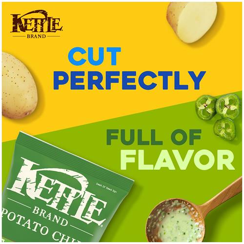 Croustilles de pommes de terre bouilloire saveur Jalapeño de marque Kettle, sans gluten, sans OGM, sac de 212 g