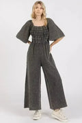 Combinaison Jumpsuit en Gaze Lavée Minérale - Barboteuse Ample Froncée à Jambes Larges | Femstylo