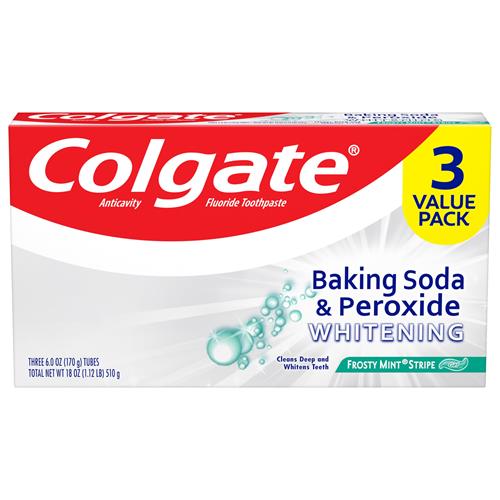 Dentifrice Blancheur Bicarbonate de Soude et Peroxyde Colgate, Menthe Glaciale - 170 g (Lot de 3)