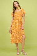 Nouvelle Robe Midi Été Fleurie à Manches Volantes Froncée pour Femme – Style Volant, Tendance, Romantique et Féminin