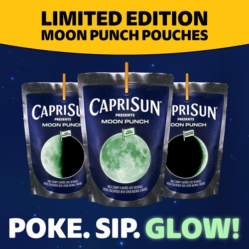 Boisson Capri Sun Moon Punch aromatisée aux cerises sauvages à base de concentré avec d'autres arômes naturels, boîte de 10 sachets de 17,7 cl