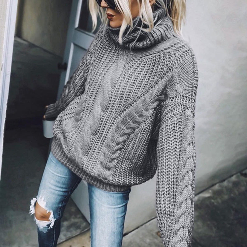 Pull Col Roulé Femme en Maille Torsadée
