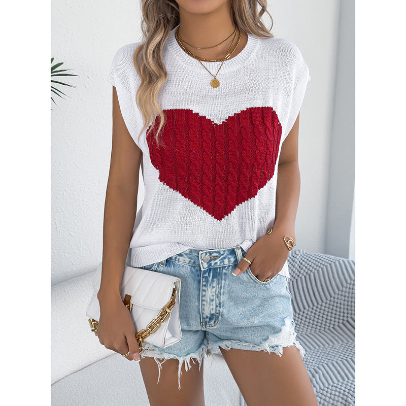 Haut en maille color block pour femme – Débardeur de Saint-Valentin décontracté sans manches