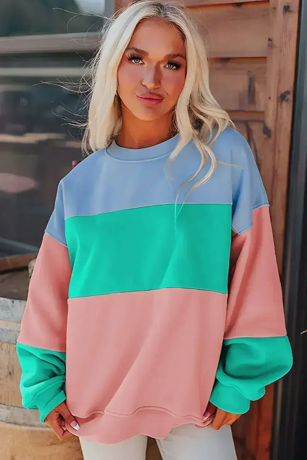 Sweat-shirt Blossom Patchwork Colorblock à épaules tombantes