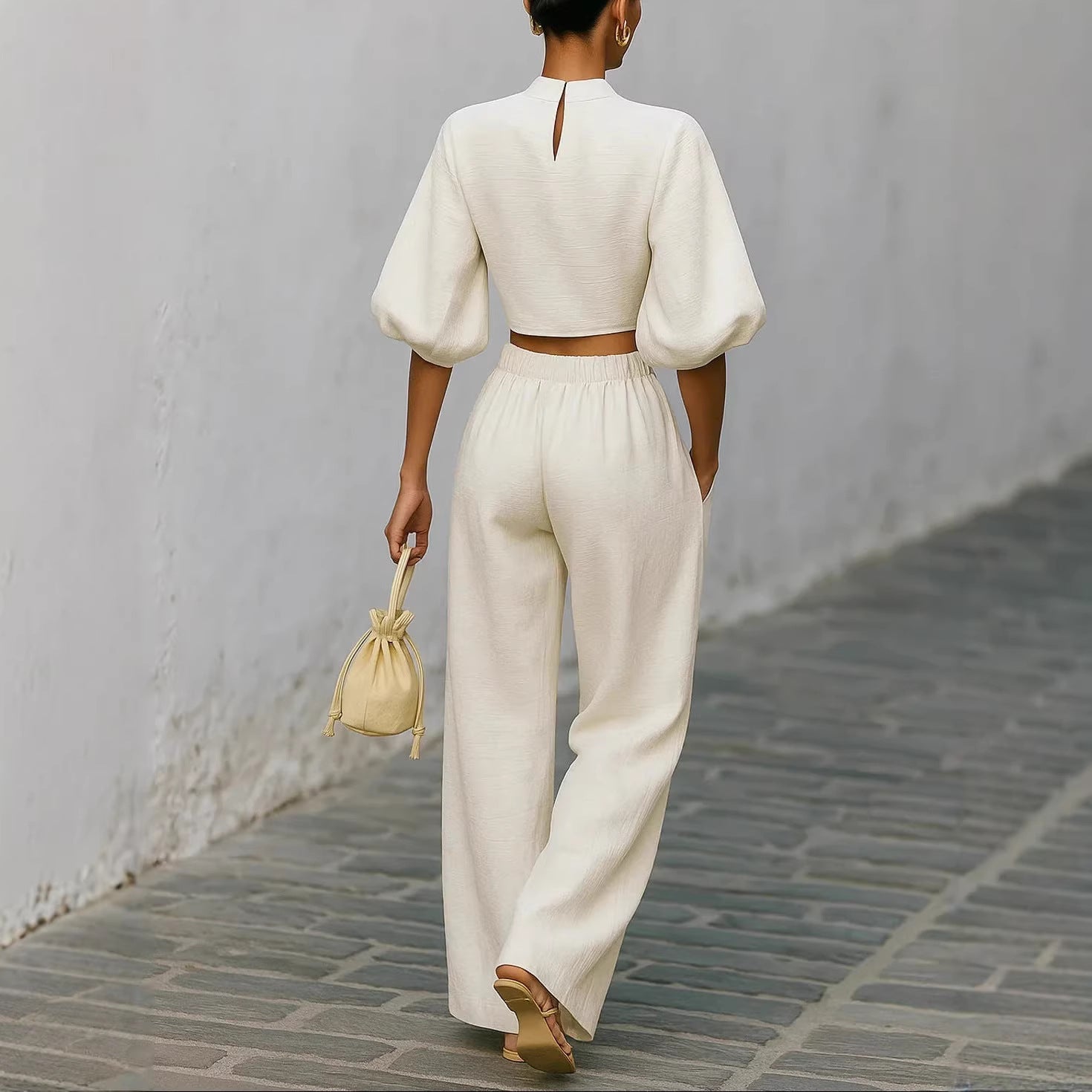 Ensemble Top Court et Pantalon Taille Haute pour Femme – Tenue Décontractée Deux Pièces