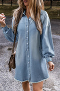 Robe Chemise en Jean Bleu Délavé et Ourlet Brut Beau