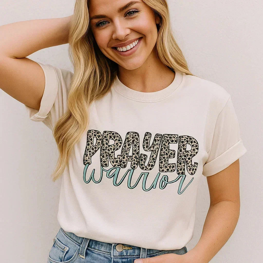 T-shirt "Guerrière de prière", Foi, Inspiration, Imprimé léopard