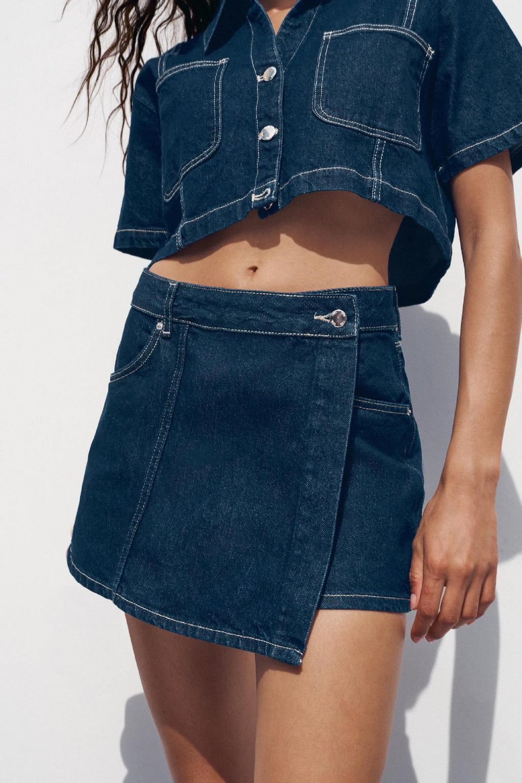 Ensemble deux pièces chemise-robe et pantalon en jean ample pour femme – Coton