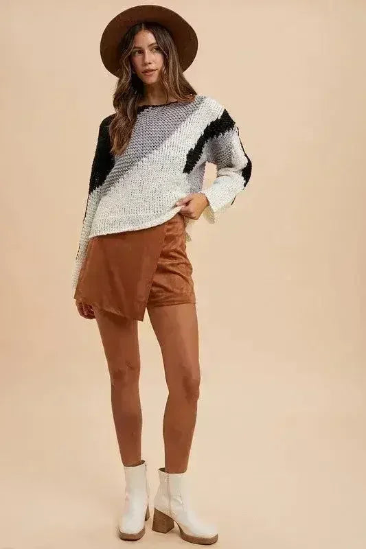 Pull Annie avec blocs de couleur et épaules tombantes - Tendance et confortable