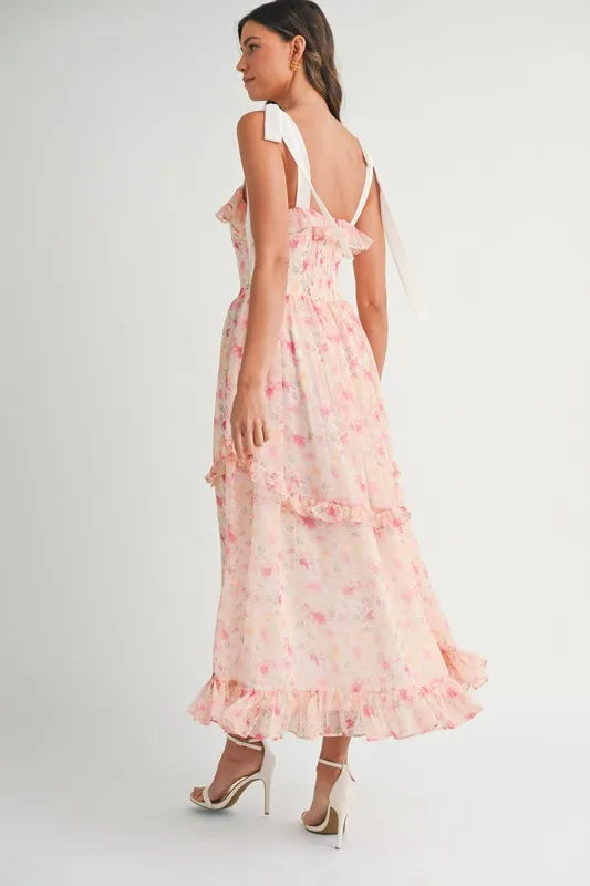 Robe Midi Imprimé Floral à Bretelles Pour Femme – Robe Midi Fleurie, Robe à Bretelles, Robe Midi Volants, Robe Fleurie Féminine, Robe de Soirée Élégante