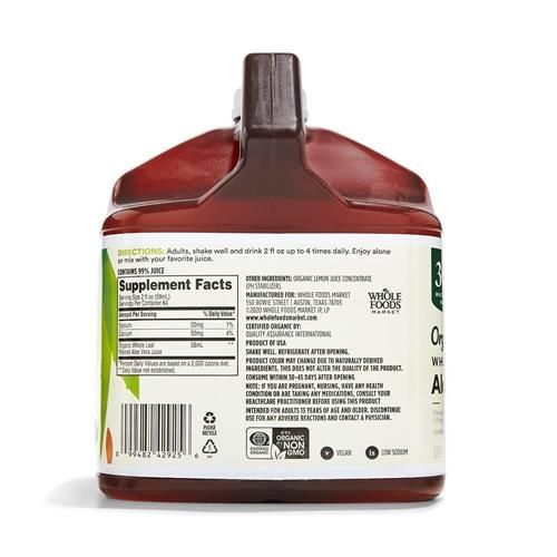 Whole Foods Market, Jus d'Aloe Vera Bio, Feuille Entière, 128 fl oz