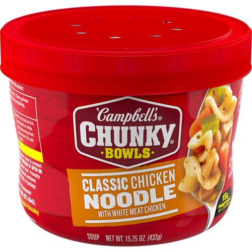 Soupe consistante Campbell's, soupe classique aux nouilles et au poulet, bol de 15,25 oz pour micro-ondes