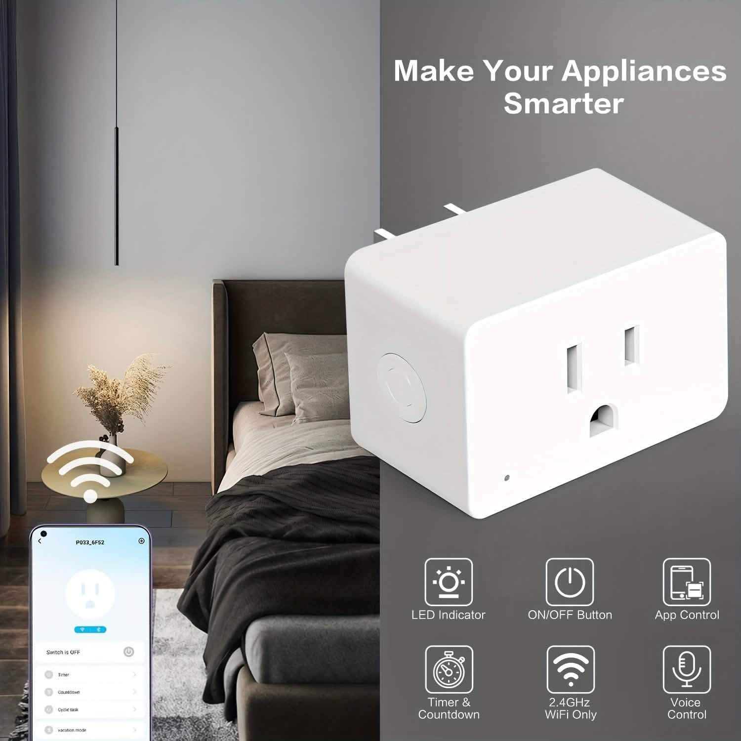 Lot de 2 : Prise intelligente Wi-Fi – 15A, minuterie et contrôle par application, compatible avec Alexa et Google Home
