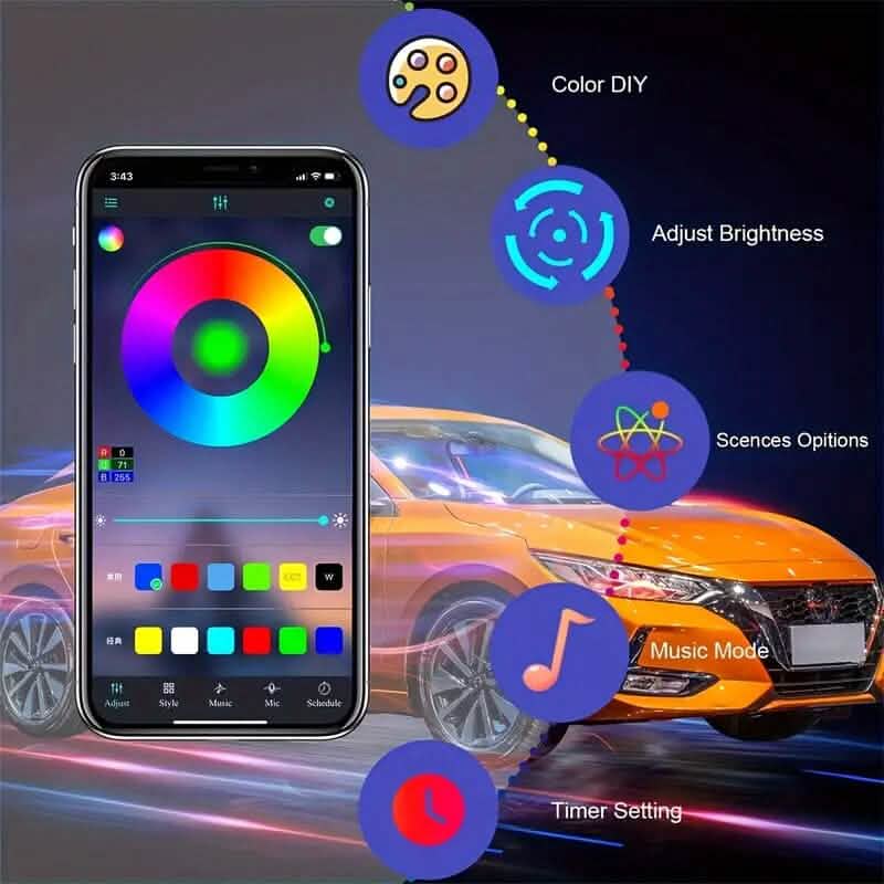 Bande LED RGB pour intérieur de voiture de 4,98 mètres
