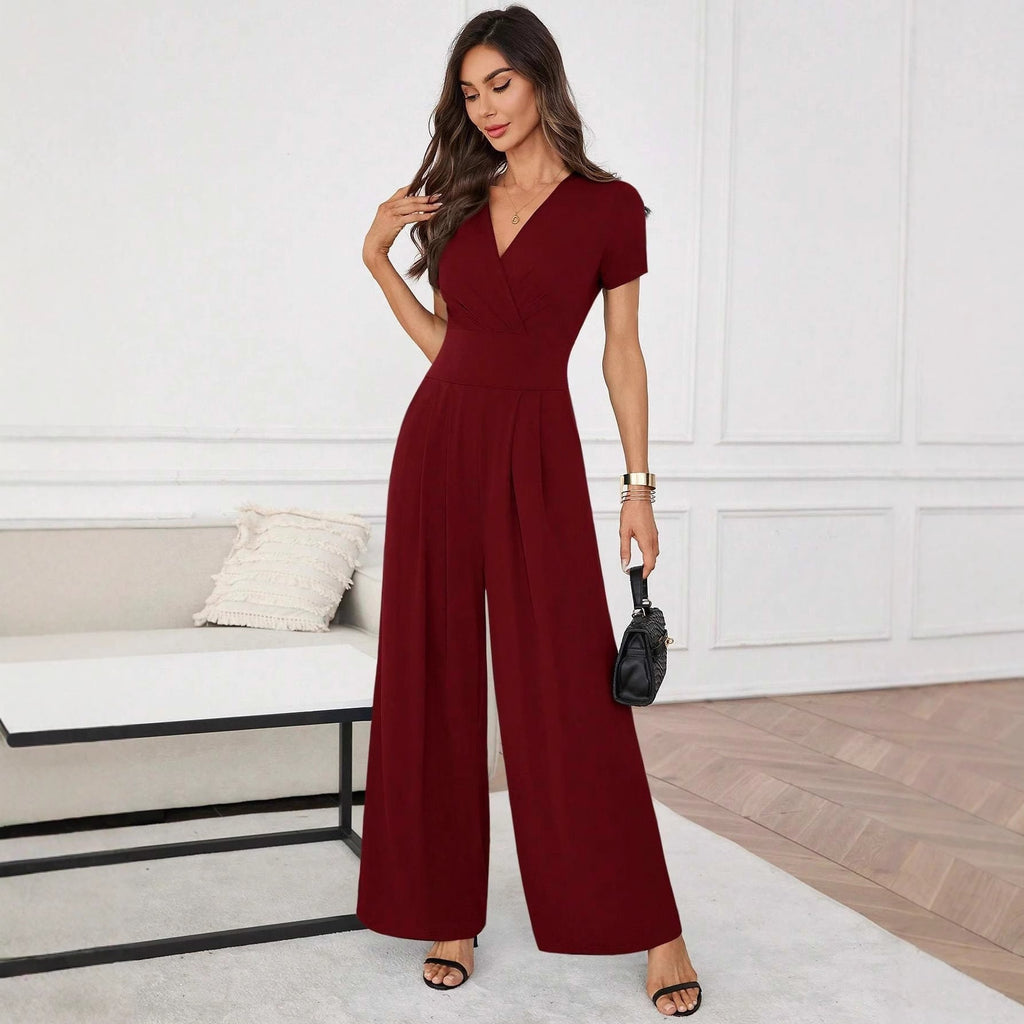 Combinaison plissée à jambes larges et manches trois quarts | 2 couleurs S-XL