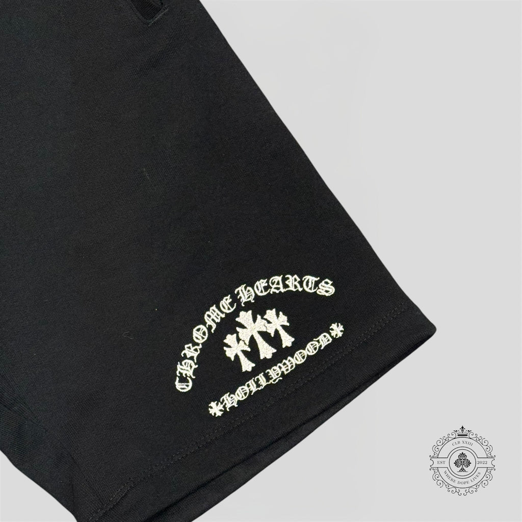 Shorts molletonnés brodés Chrome Hearts Cemetery Cross en noir