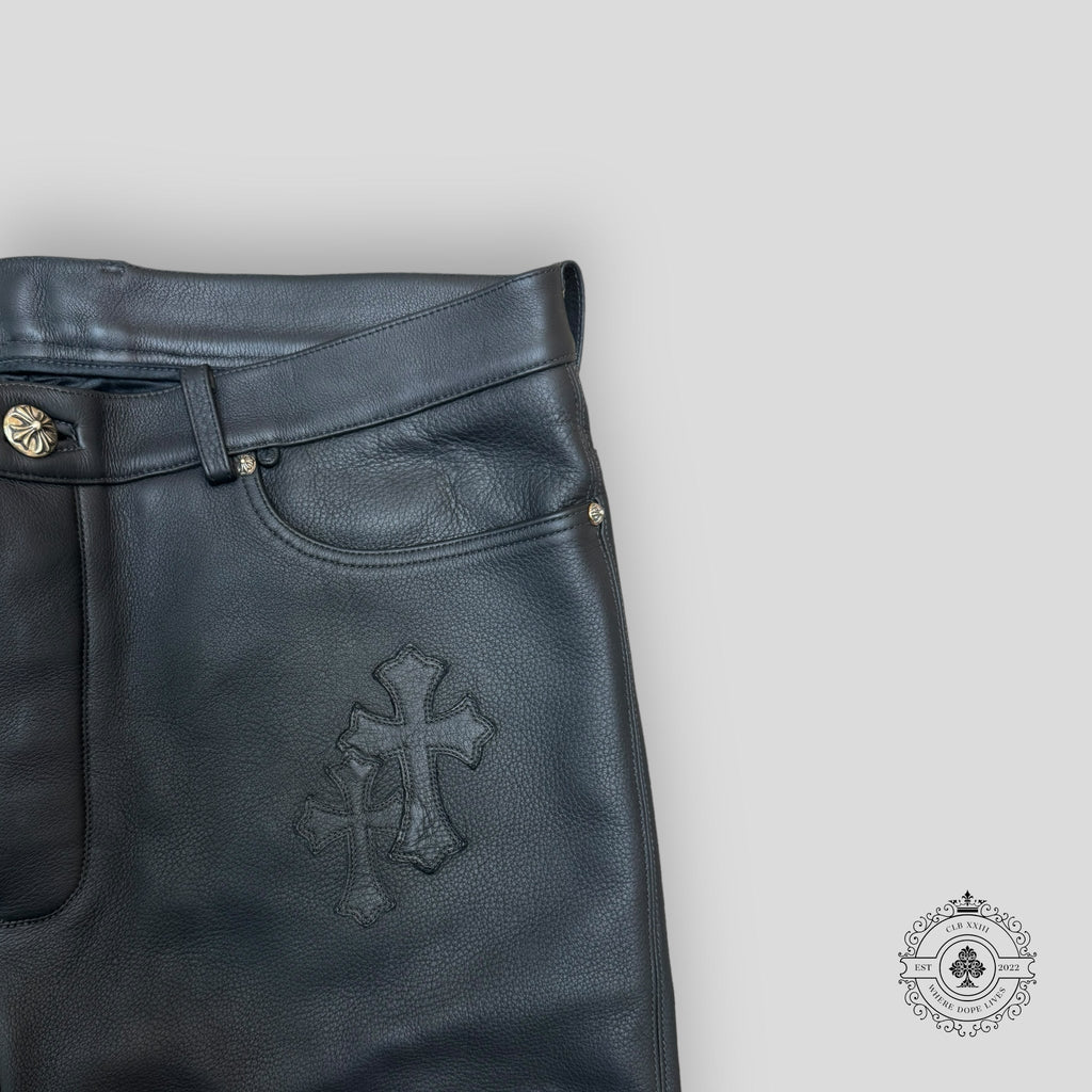 Pantalon en cuir Chrome Hearts Fleur Knee Cross Patch