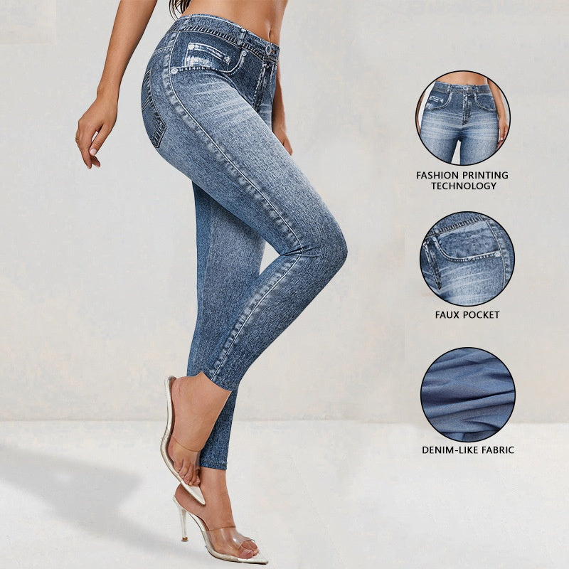 Legging en jean rétro taille haute, pour femme, effet lifting des fesses, pantalon de yoga, jean de yoga, tenue de yoga, tenue de fitness.