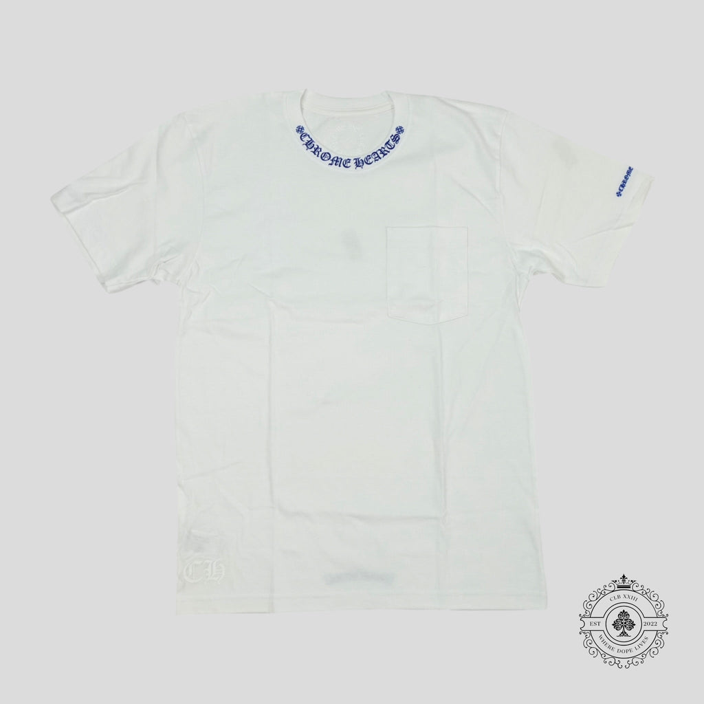T-shirt Chrome Hearts avec logo sur le col blanc/bleu