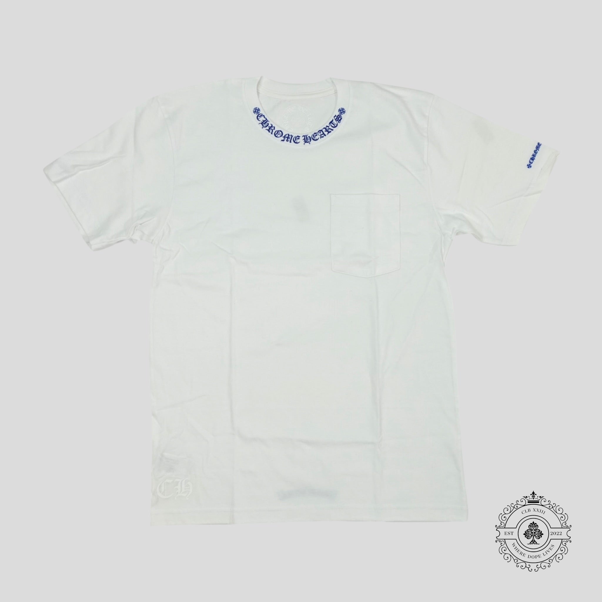 T-shirt Chrome Hearts avec logo sur le col blanc/bleu