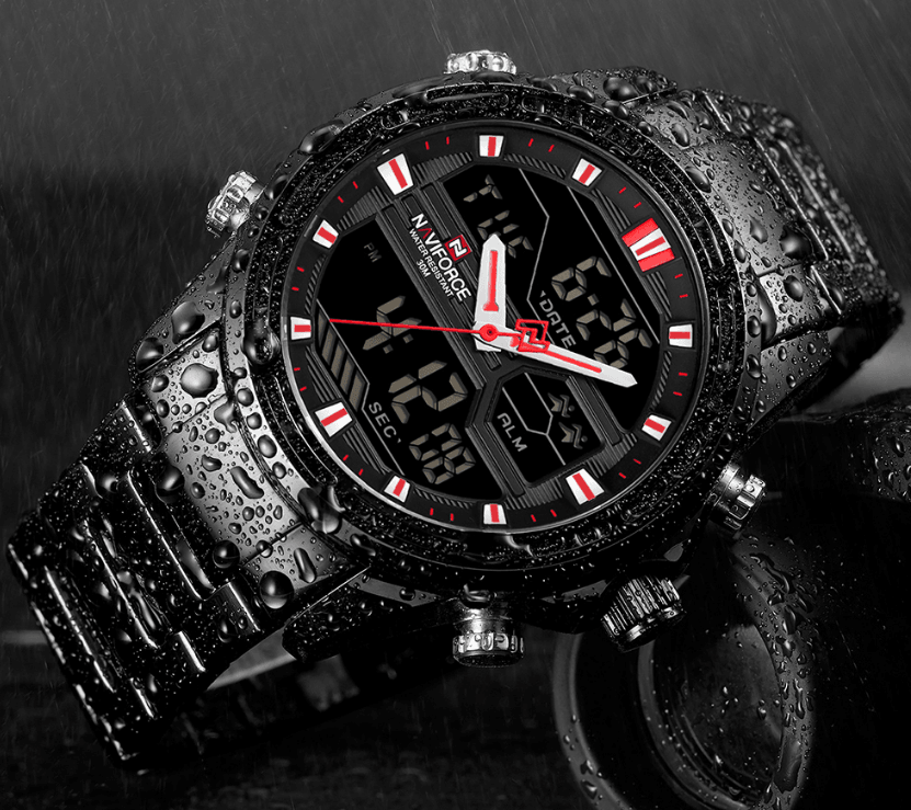 Montre-bracelet homme, Montres analogiques et numériques étanches multifonctions en acier inoxydable pour homme, Cadeau parfait