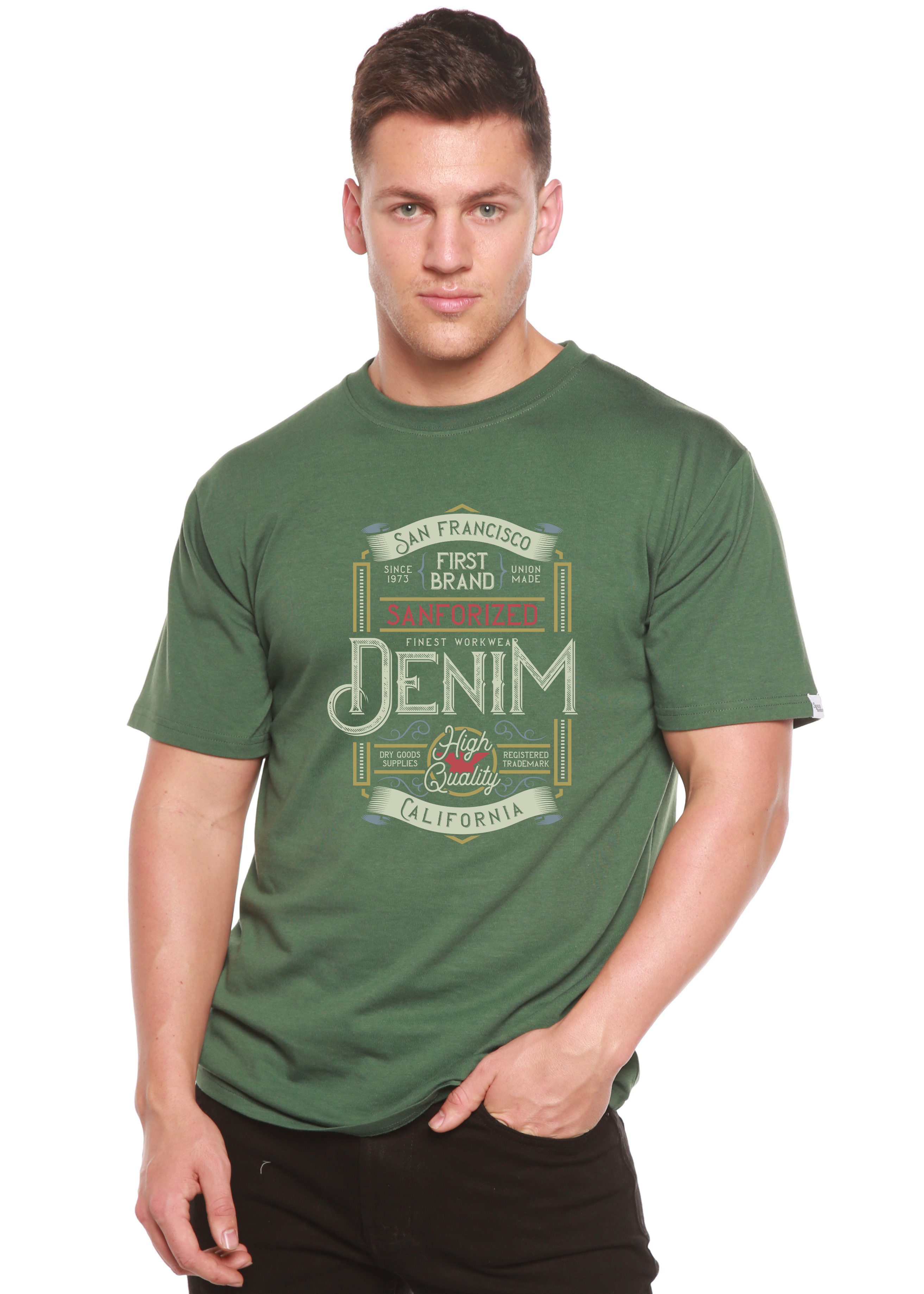 T-shirt graphique à manches courtes en viscose de bambou et coton biologique pour homme Denim California