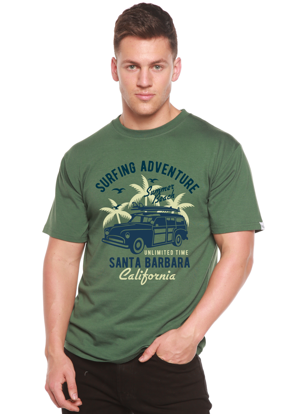 T-shirt graphique à manches courtes pour homme en viscose de bambou/coton biologique Surfing Adventure Spun Bamboo®