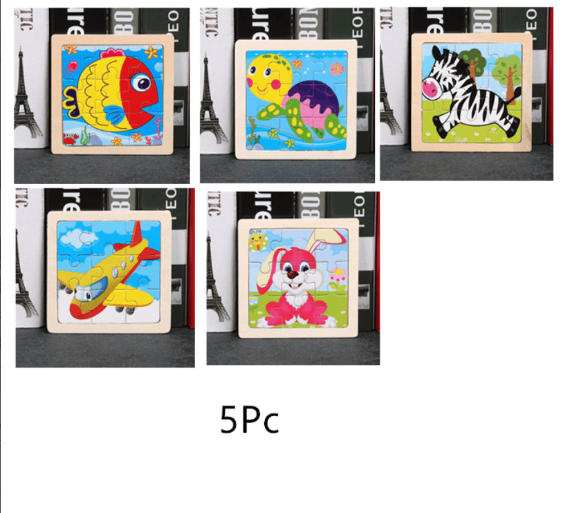 10pcs Jouets en bois pour enfants, Puzzle Animal de dessin animé, Jeux d'apprentissage précoce, Intelligence, Éducation