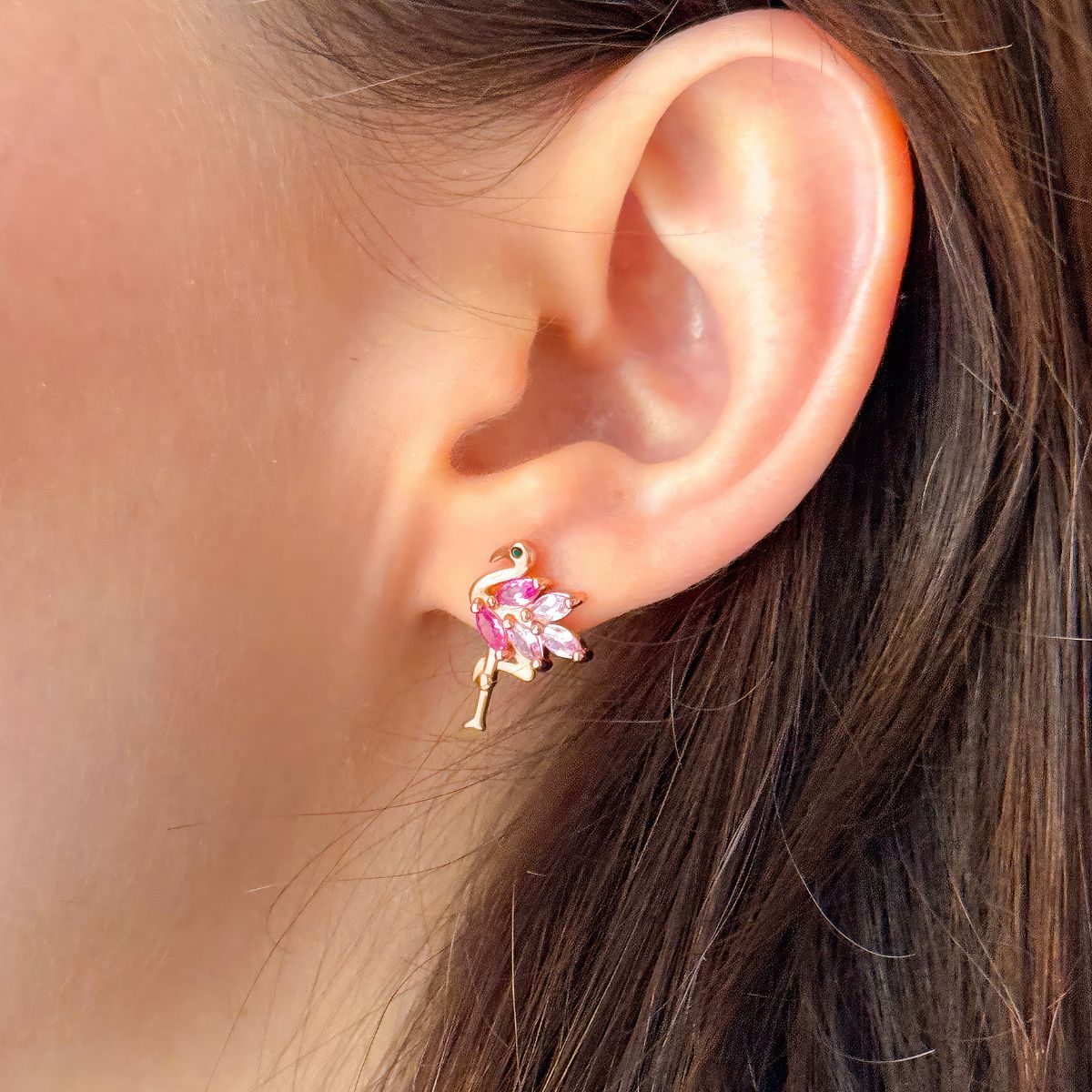 Boucles d'oreilles flamant rose en argent sterling