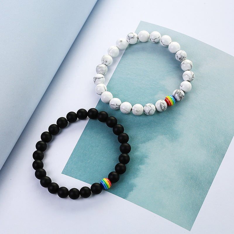 2 Pièces/ensemble Bracelets Magnétiques Couple Blanc Noir Pierre Naturelle Assortie Perles Magnétiques Bracelets Attractifs Amitié Relation Souhaits Cadeau Pour Femmes Hommes Lui Elle Meilleurs Amis