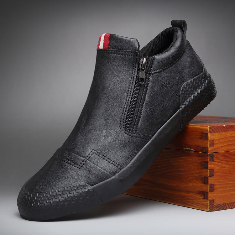 Bottes décontractées d'hiver chaudes pour homme, bottes de neige tendance, chaussures d'extérieur, baskets noires, chaussures de travail d'extérieur en cuir doublées chaudes antidérapantes pour homme