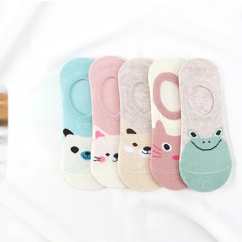 5 paires de chaussettes bateau en coton pour femmes, motif animal mignon, style coréen, chat, chien, panda, coupe basse, socquettes courtes