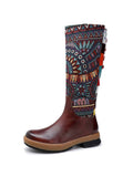 Bottes hautes à motif d'épissure en cuir style bohème