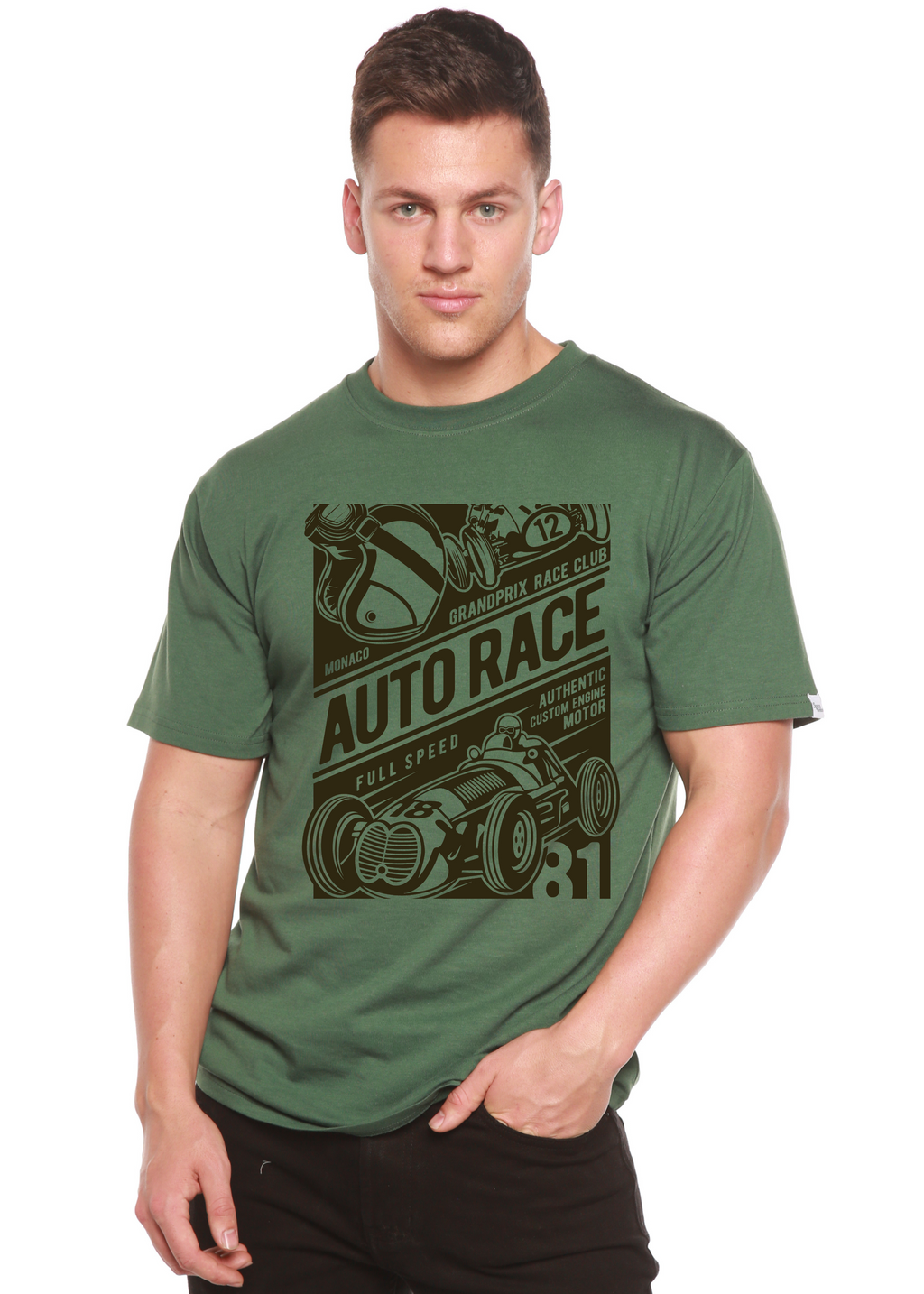 T-shirt graphique à manches courtes pour homme Auto Race en viscose de bambou/coton biologique