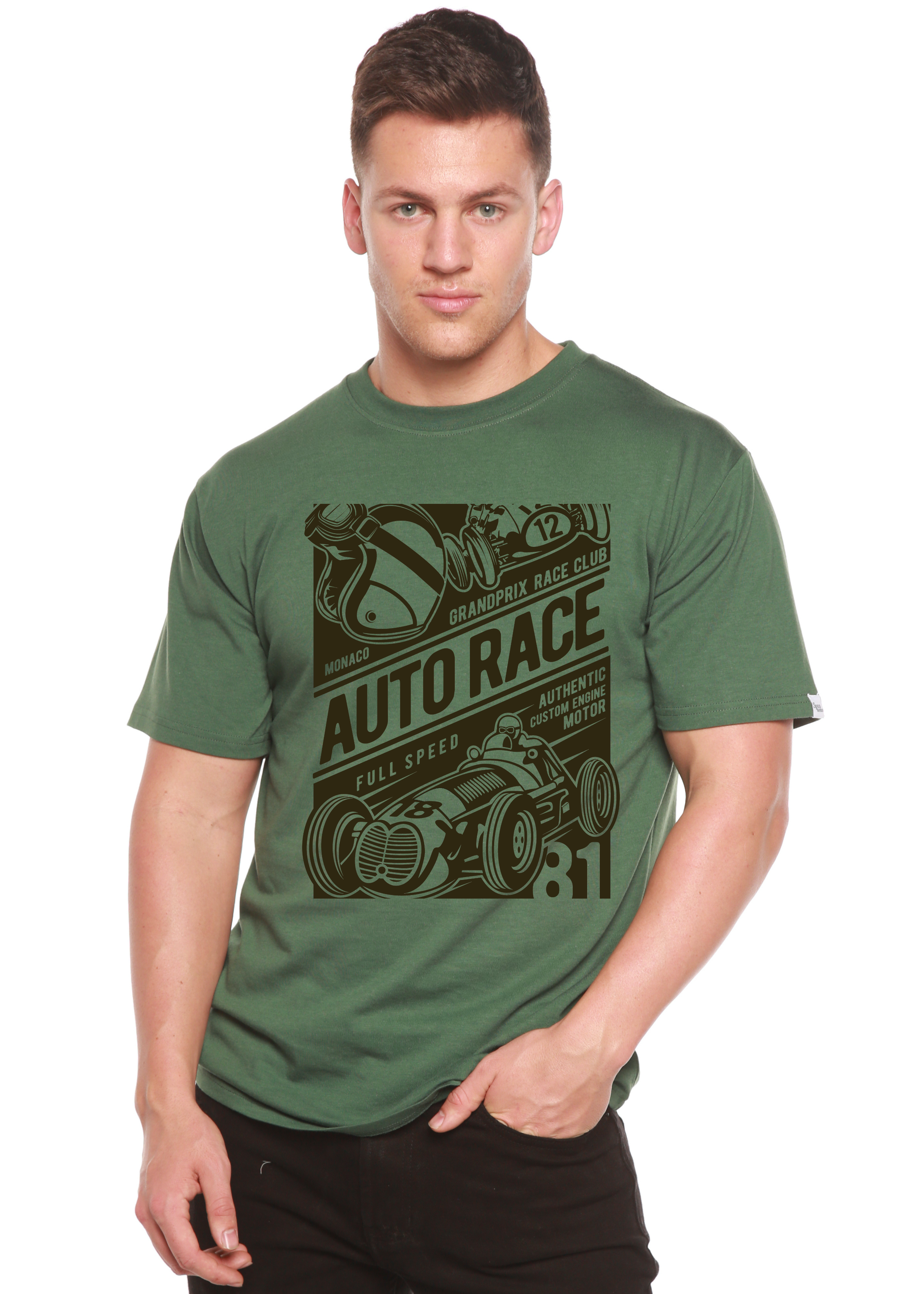 T-shirt graphique à manches courtes pour homme Auto Race en viscose de bambou/coton biologique