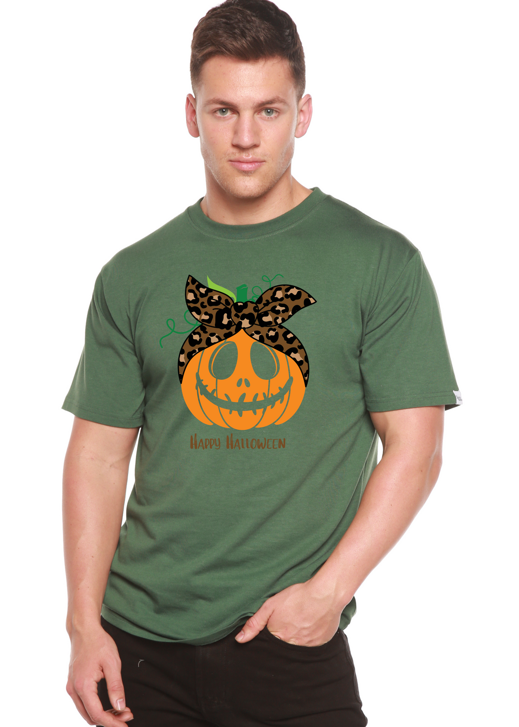 T-shirt graphique homme à manches courtes en viscose de bambou/coton biologique motif Joyeux Halloween